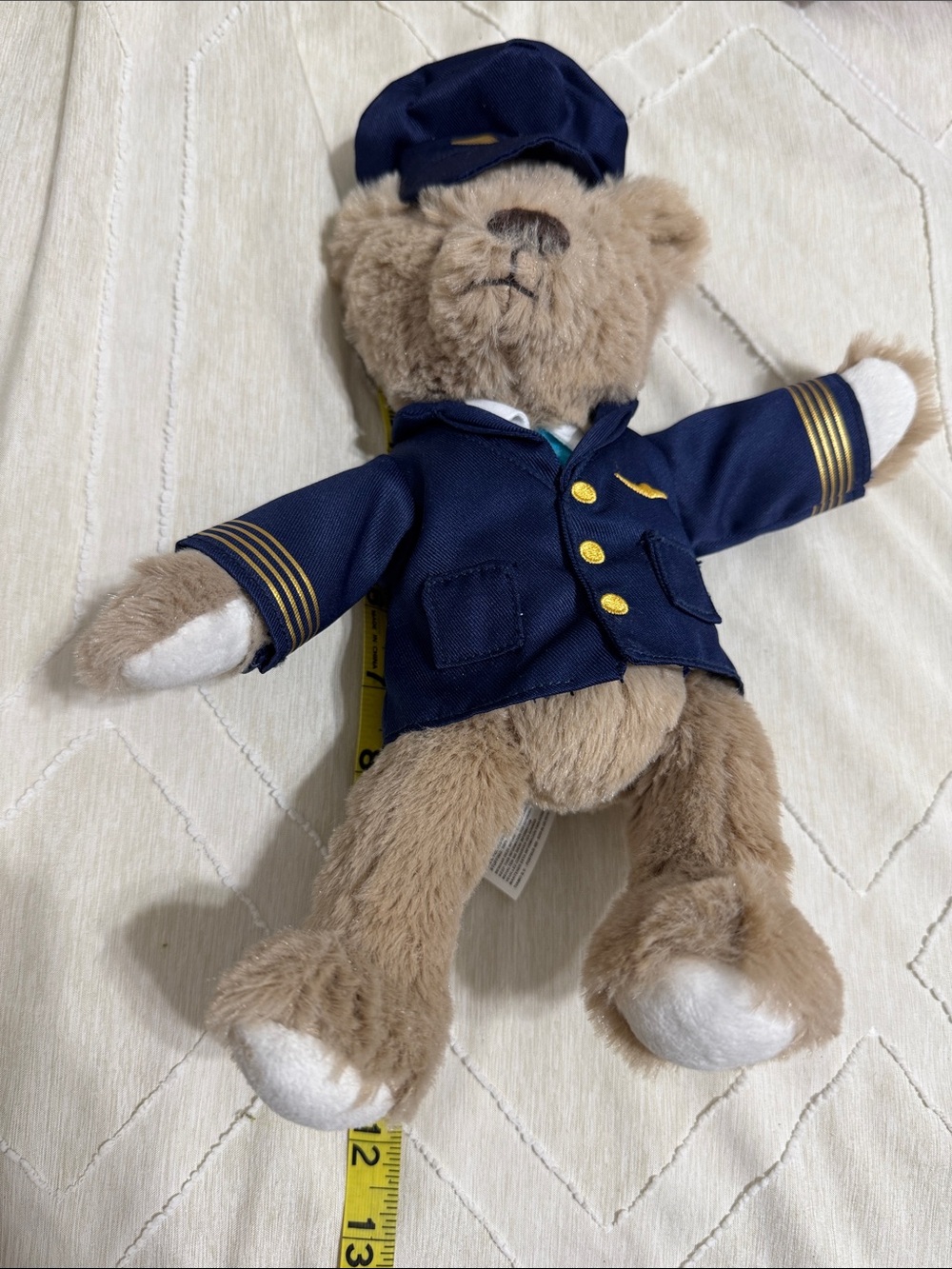 Brown Pilot Bear Plush in Navy Uniform